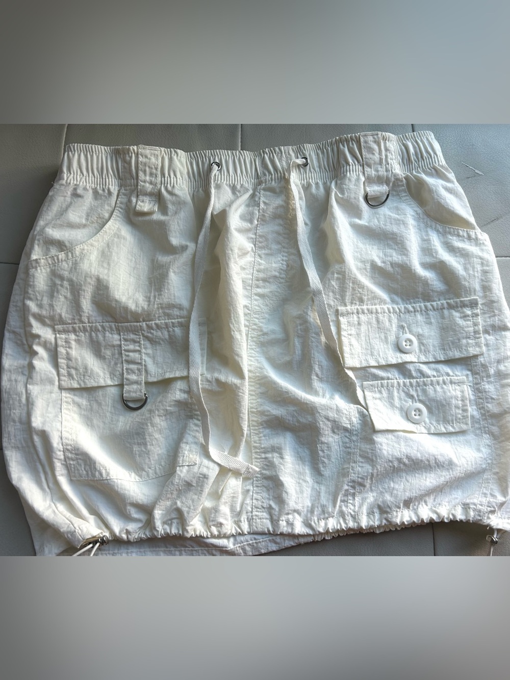 Love Tree White Cargo Drawstring Mini Skirt